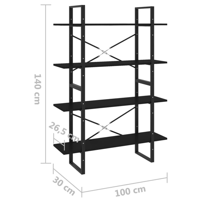 4 - tier Book Cabinet Black 100x30x140 Cm Chipboard Nblain
