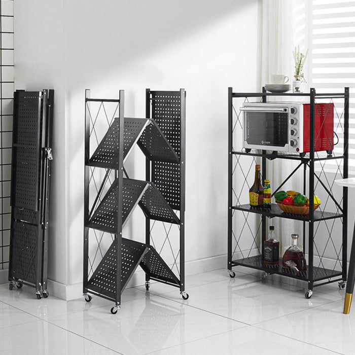 2x 4 Tier Steel Black Foldable Kitchen Cart Multi-functional