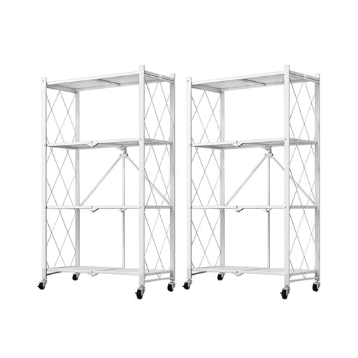 2x 4 Tier Steel White Foldable Kitchen Cart Multi-functional