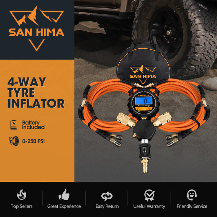 4-Way Digital Tyre Inflator 250 Psi Car Air Compressor Tire Gauge Hose