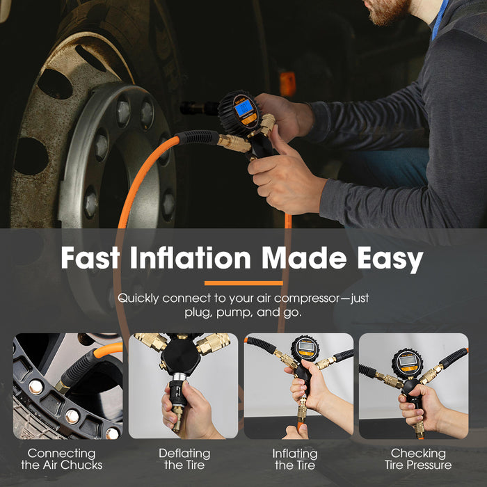 4-Way Digital Tyre Inflator 250 Psi Car Air Compressor Tire Gauge Hose