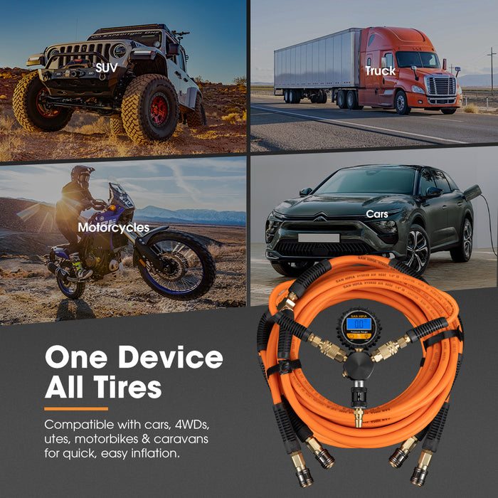 4-Way Digital Tyre Inflator 250 Psi Car Air Compressor Tire Gauge Hose