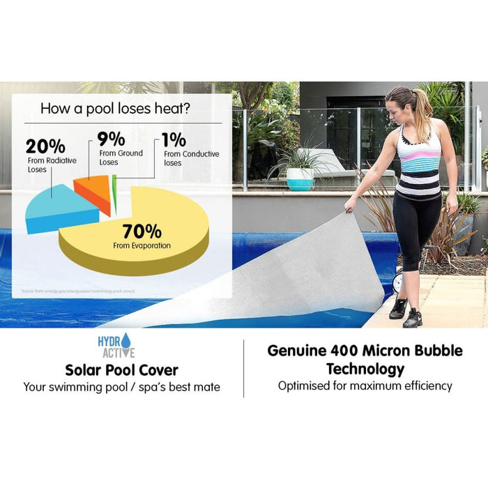 400 Micron Solar Swimming Pool Cover Silver Blue - 7m x 4m