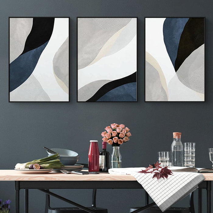 40cmx60cm Abstract Navy Blue 3 Sets Black Frame Canvas Wall