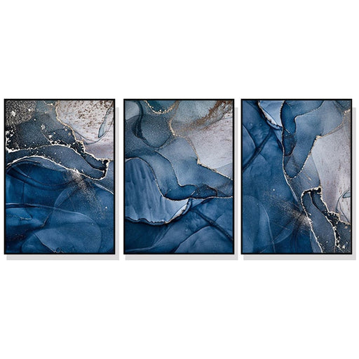 40cmx60cm Blue Gold Marble 3 Sets Black Frame Canvas Wall