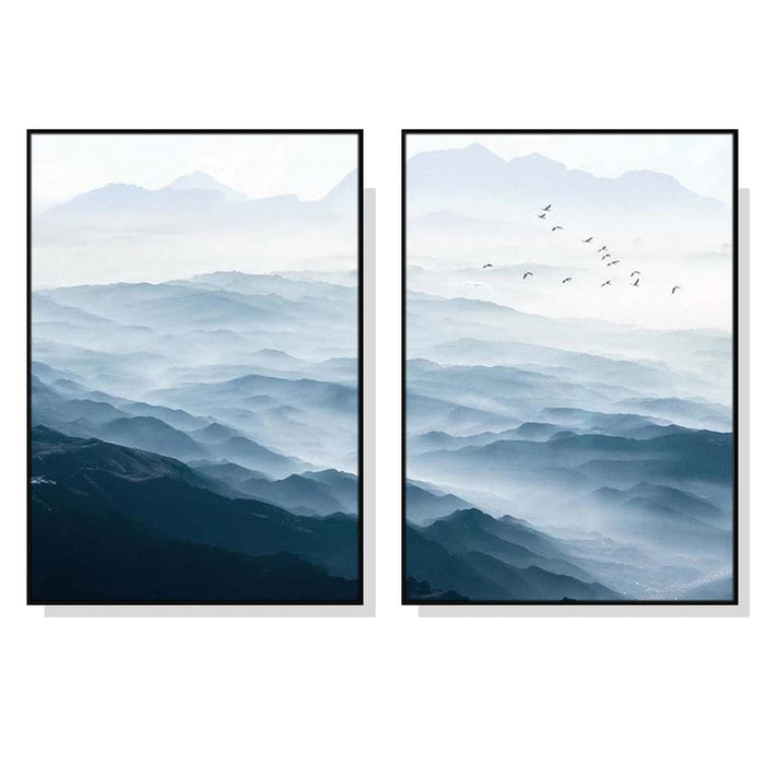 40cmx60cm Blue Mountains 2 Sets Black Frame Canvas Wall Art