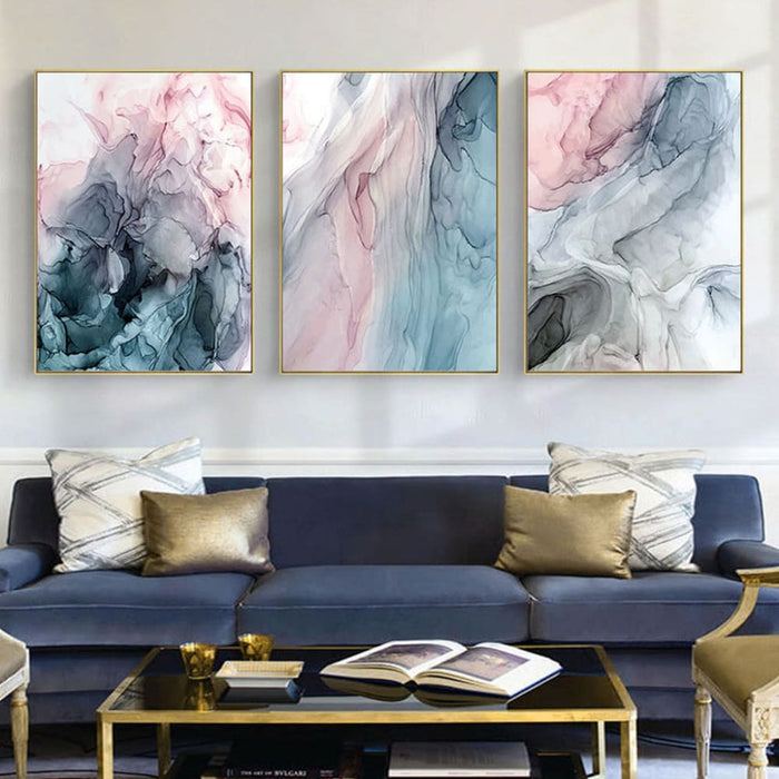 40cmx60cm Colorful Ink Abstract 3 Sets Gold Frame Canvas