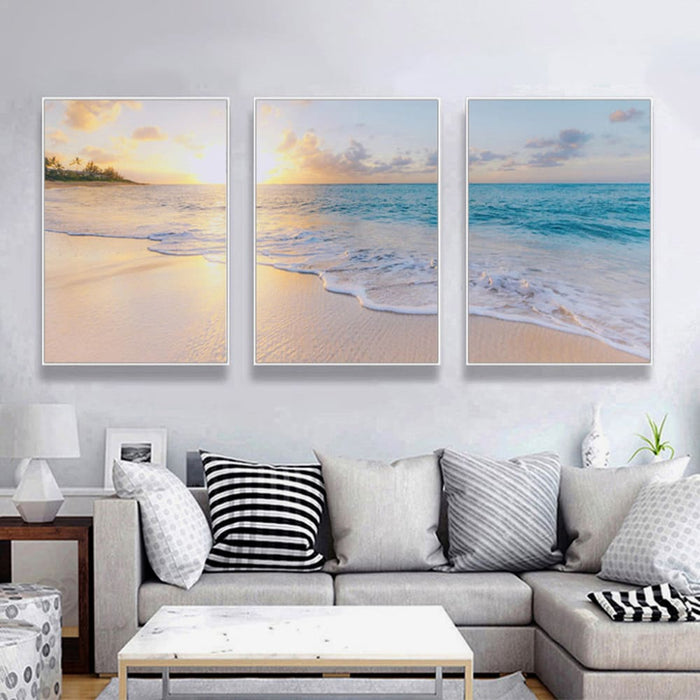 40cmx60cm Ocean and Beach 3 Sets White Frame Canvas Wall Art