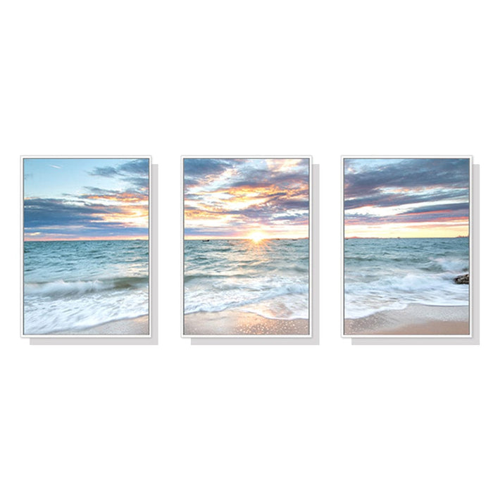 40cmx60cm Sunrise By The Ocean 3 Sets White Frame Canvas