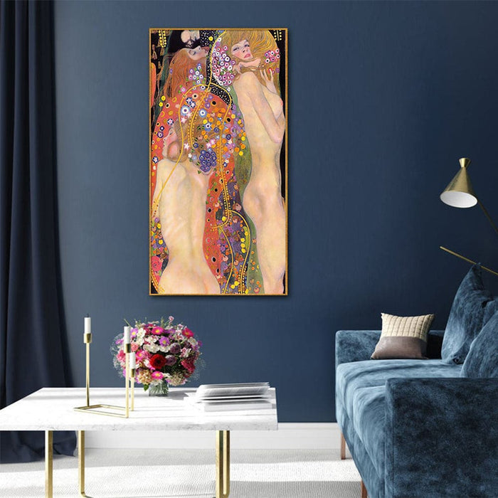 40cmx80cm Water Serpents by Gustav Klimt Gold Frame Canvas