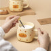 420ml Ceramic Coffee Cup with Bread Pattern Handle and Spoon