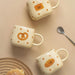 420ml Ceramic Coffee Cup with Bread Pattern Handle and Spoon