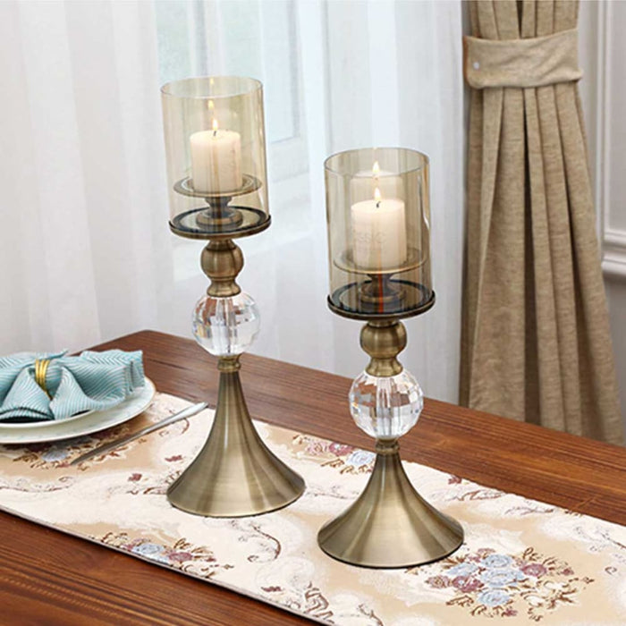 2x 43cm Glass Candle Holder Stand Metal
