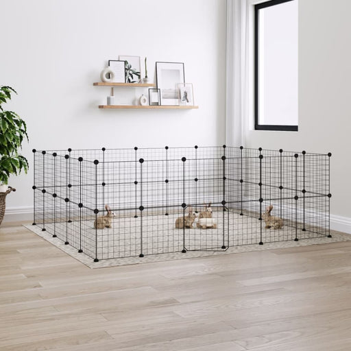 44-panel Pet Cage with Door Black 35x35 Cm Steel Tooabab