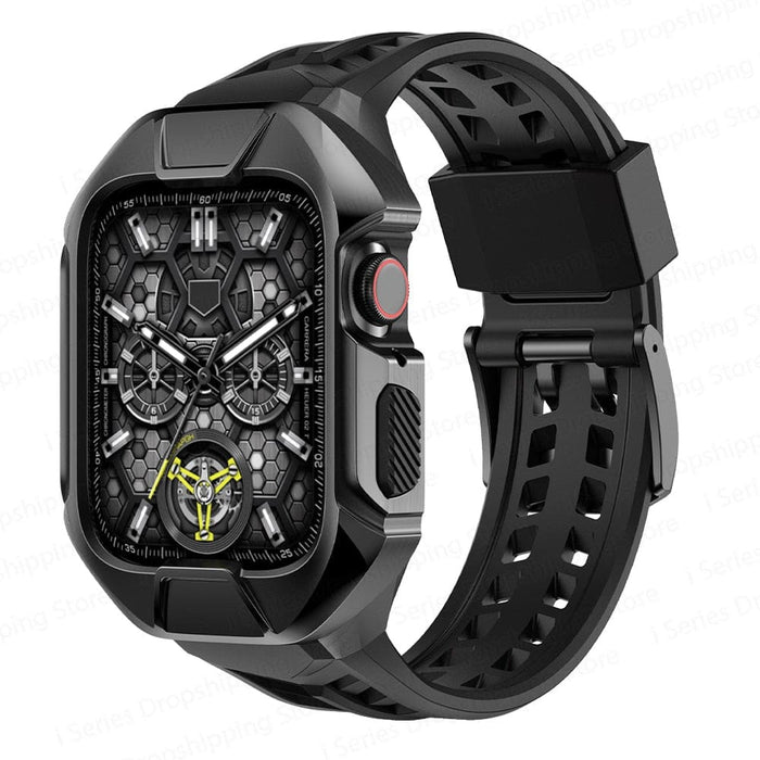 44mm 45mm Metal Case Rubber Band For Apple Watch Series 7