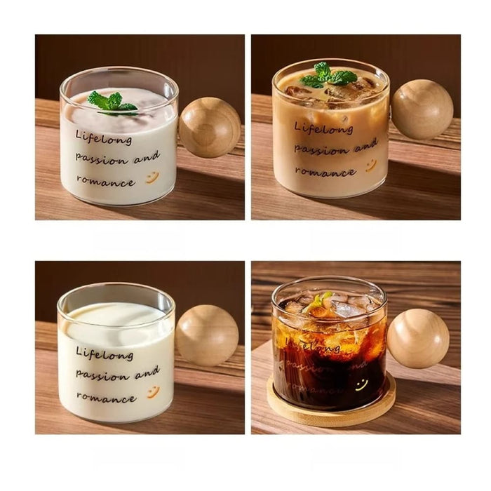 450ml Coffee Cup Set with Wooden Handle and Coaster