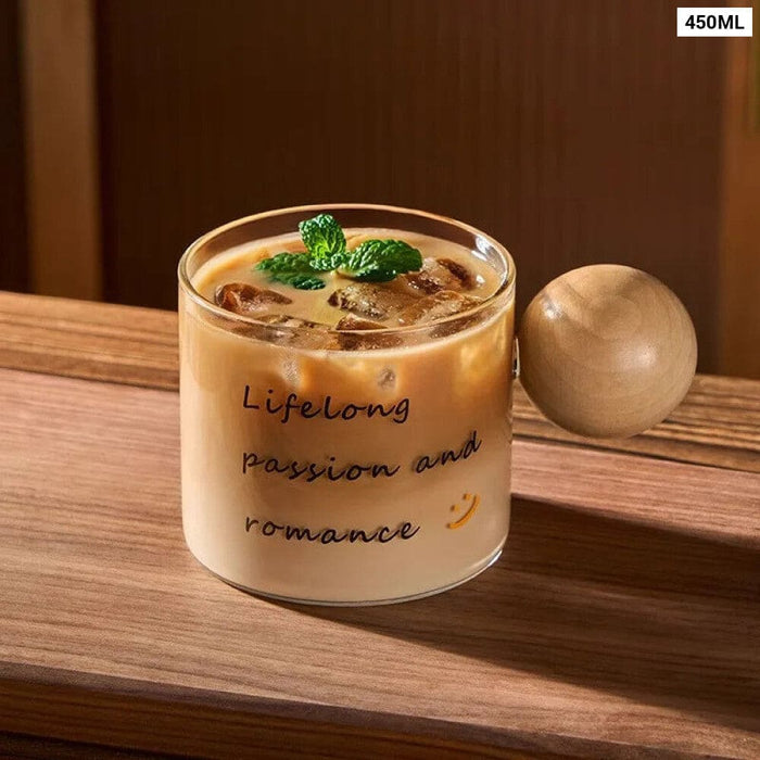 450ml Coffee Cup Set with Wooden Handle and Coaster