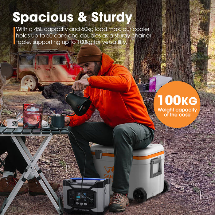 45L Cooler Ice Box Portable Trolley For Camping Picnic Heat Retention