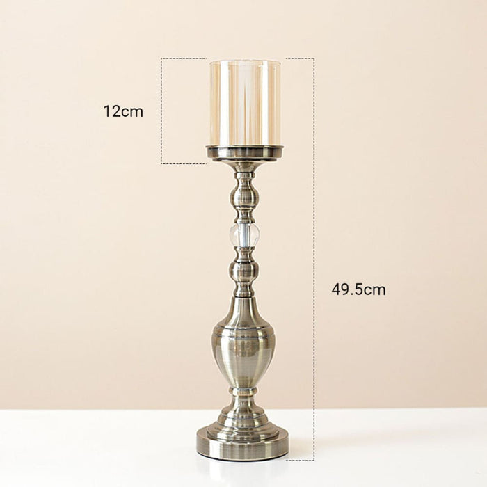 49.5cm Glass Candlestick Candle Holder Stand Pillar Iron