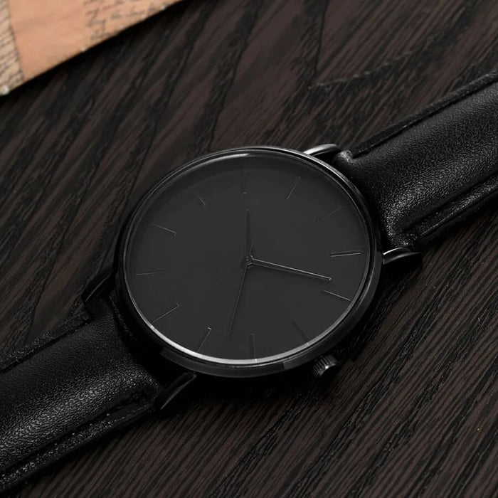 4pcs Men Black Quartz Watches with Bracelets Watch Sets