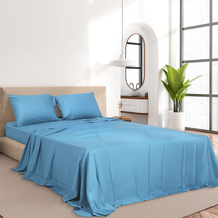 4pcs Queen Size 100% Bamboo Bed Sheet Set In Blue Colour
