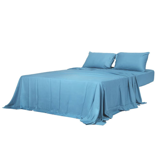 4pcs Queen Size 100% Bamboo Bed Sheet Set In Blue Colour