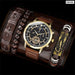 4pcs Set Men Watch Luxury Bracelet Fashion Business Brown