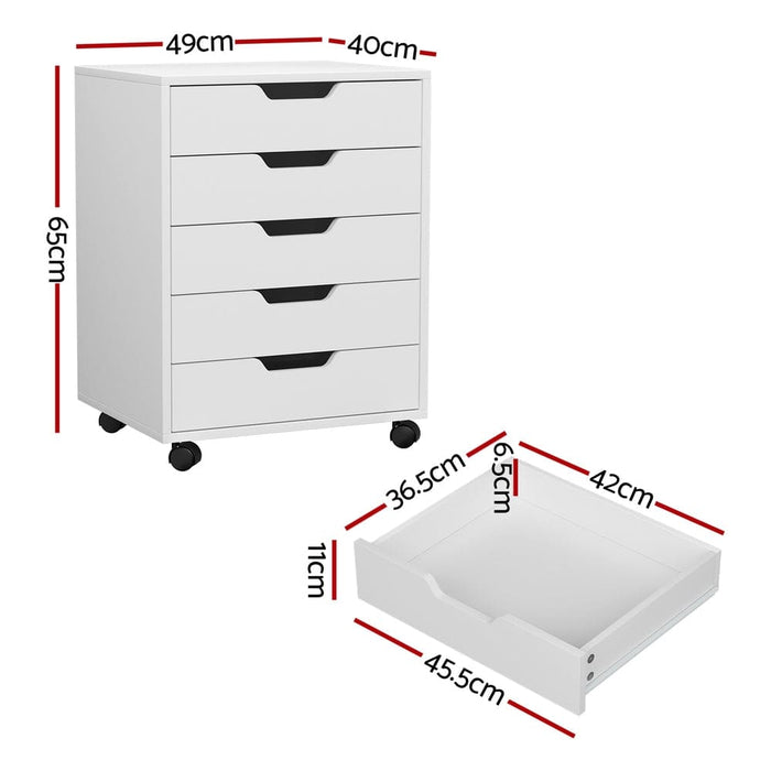 5-drawer Filing Cabinet Mobile Rolling Storage Chest