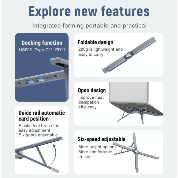 5-in-1 Laptop Docking Station Stand Increased Folding Heat