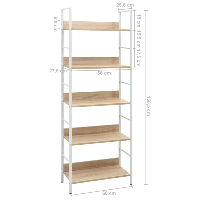 5 - layer Book Shelf Oak 60x27.6x158.5 Cm Engineered Wood