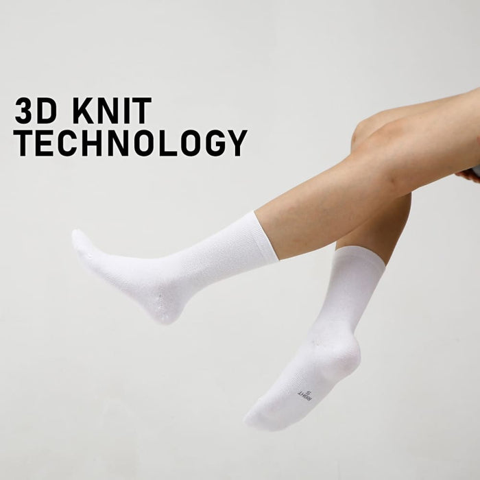 5 Pack Medium White 3d Seamless Crew Socks Slim Breathable