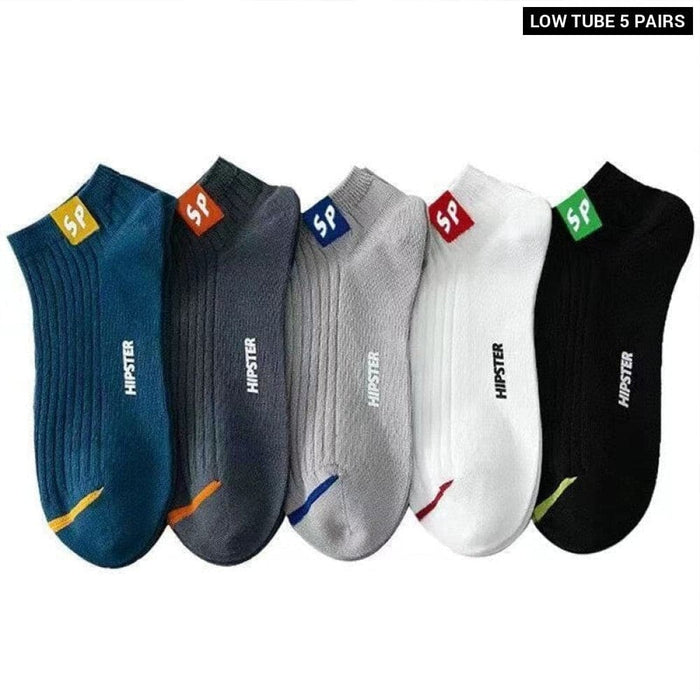5 Pairs Mens Letters Sp Short Socks Spring And Summer