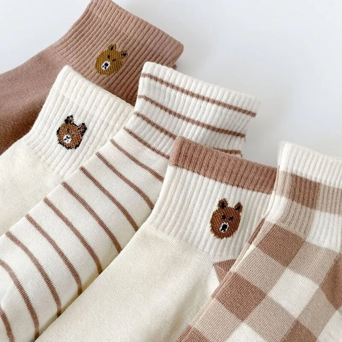 5 Pairs Teddy Bear Ankle Socks For Women Comfy Cute Crew