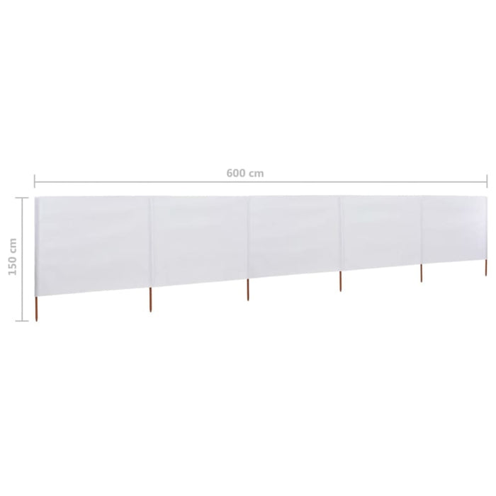 5 - panel Wind Screen Fabric 600x120 Cm Sand White Aiolb