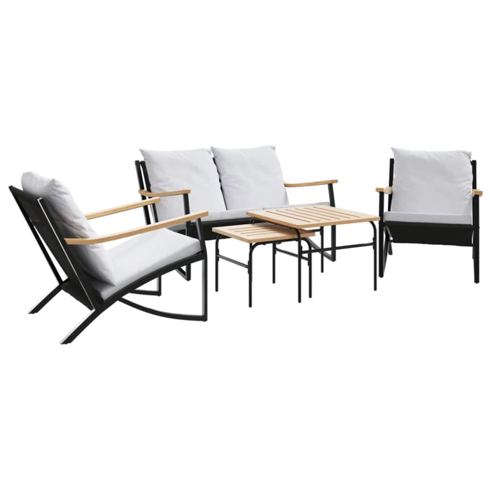 5 Piece Balcony Furniture Set With Cushions Black Steel