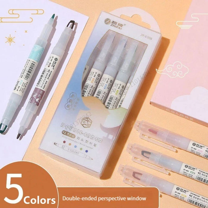 5 Piece Double Tip Highlighters Kawaii Manga Markers Pastel