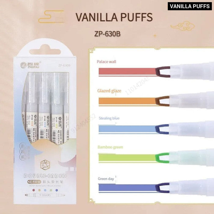 5 Piece Double Tip Highlighters Kawaii Manga Markers Pastel