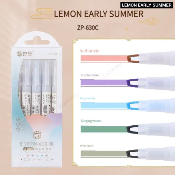 5 Piece Double Tip Highlighters Kawaii Manga Markers Pastel
