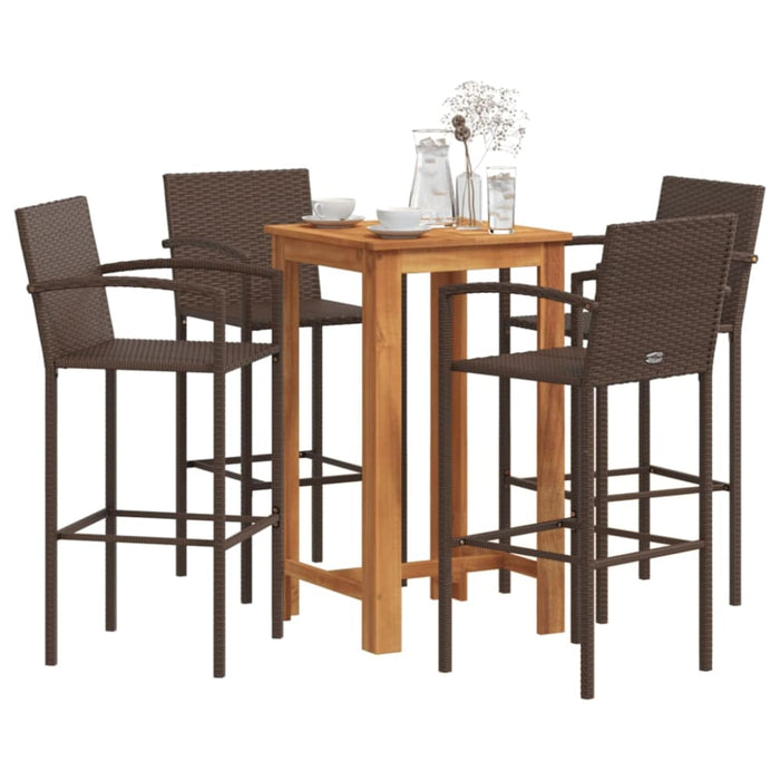 5 Piece Garden Bar Set Brown Solid Wood Acacia and Poly