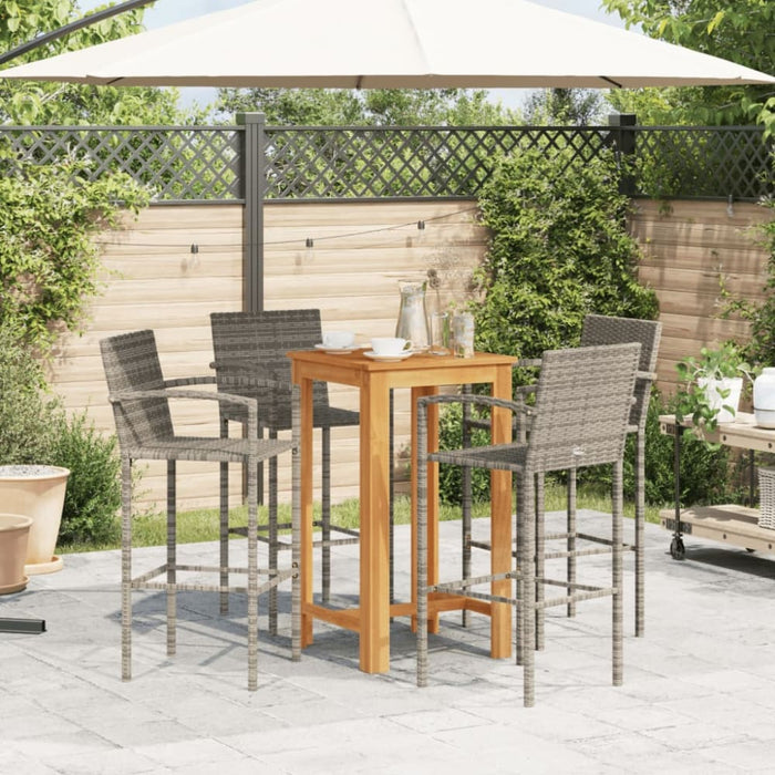 5 Piece Garden Bar Set Grey Solid Wood Acacia and Poly