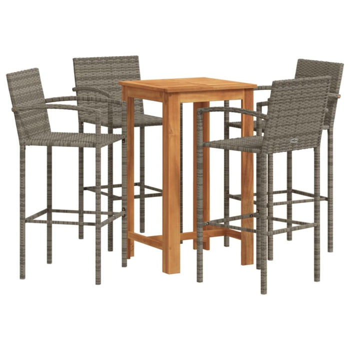 5 Piece Garden Bar Set Grey Solid Wood Acacia and Poly