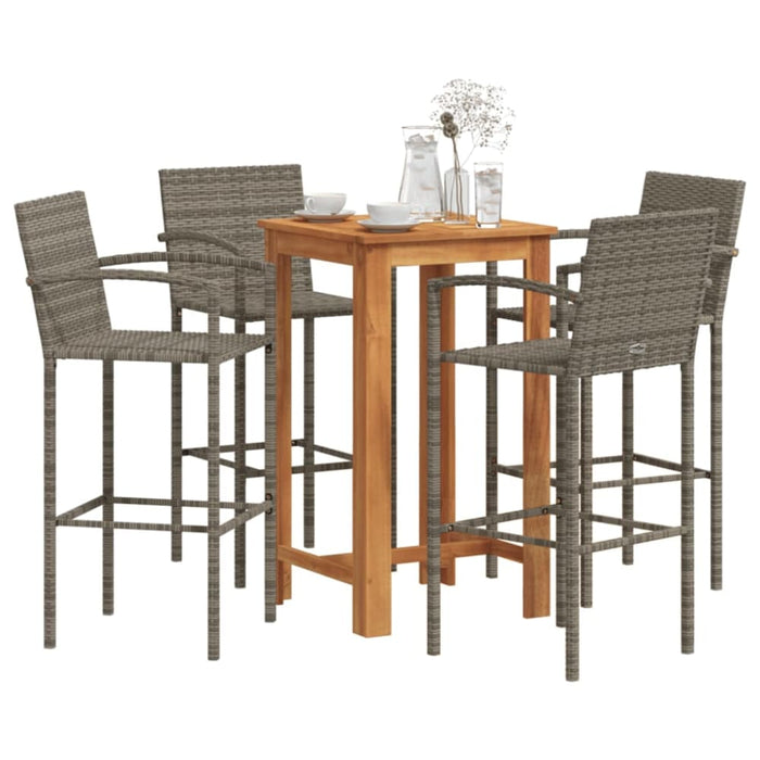 5 Piece Garden Bar Set Grey Solid Wood Acacia and Poly