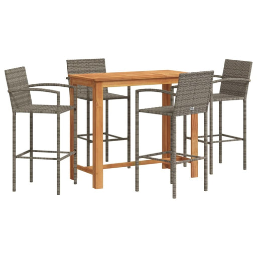 5 Piece Garden Bar Set Grey Solid Wood Acacia and Poly