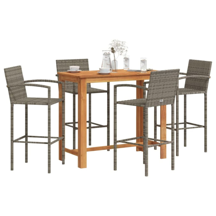 5 Piece Garden Bar Set Grey Solid Wood Acacia and Poly