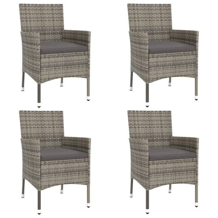 5 Piece Garden Bistro Set with Cushions Grey Poly Rattan