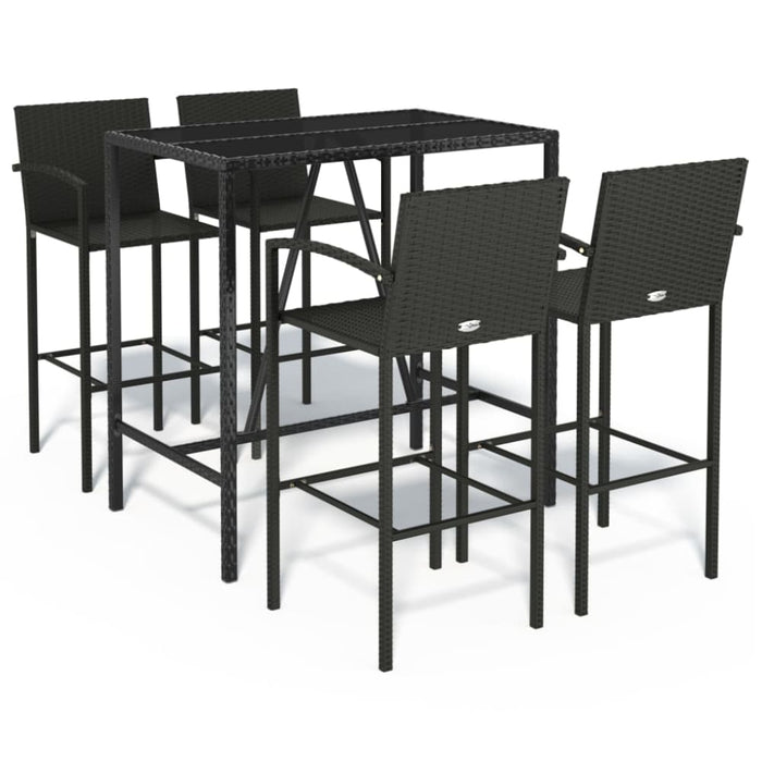 5 Piece Garden Bar Set Black Poly Rattan Tonilpa