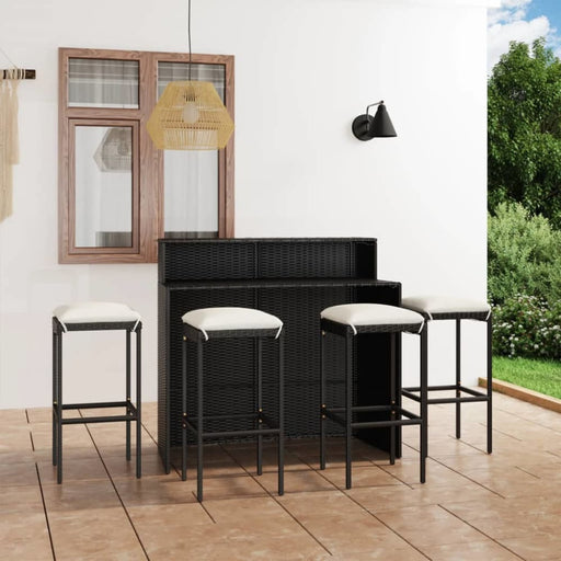 5 Piece Garden Bar Set with Cushions Black Tblanik