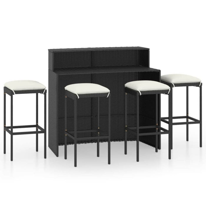 5 Piece Garden Bar Set with Cushions Black Tblanik