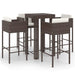 5 Piece Garden Bar Set with Cushions Poly Rattan Brown