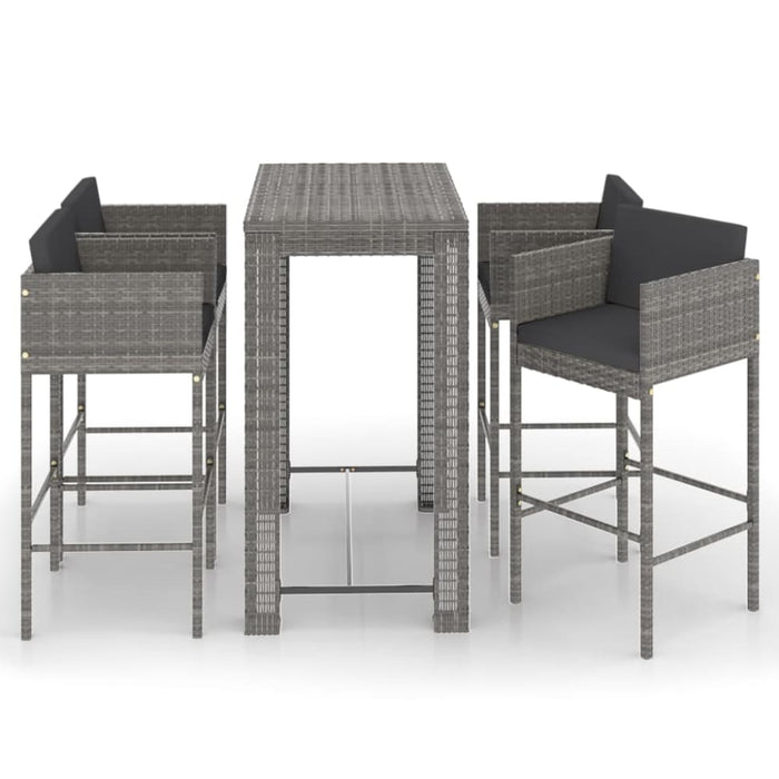 5 Piece Garden Bar Set with Cushions Poly Rattan Grey